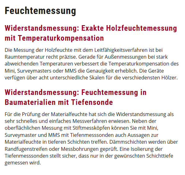 Feuchtemesstung Widerstandsmessung für 67256 Weisenheim (Sand)